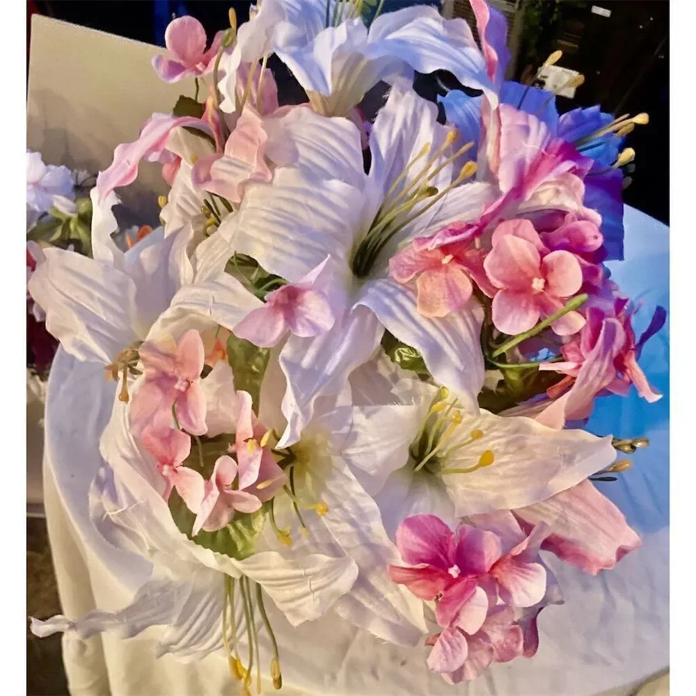 Please read! Artificial Lily & Orchid Flower Arrangement Multicolor Centerpiece